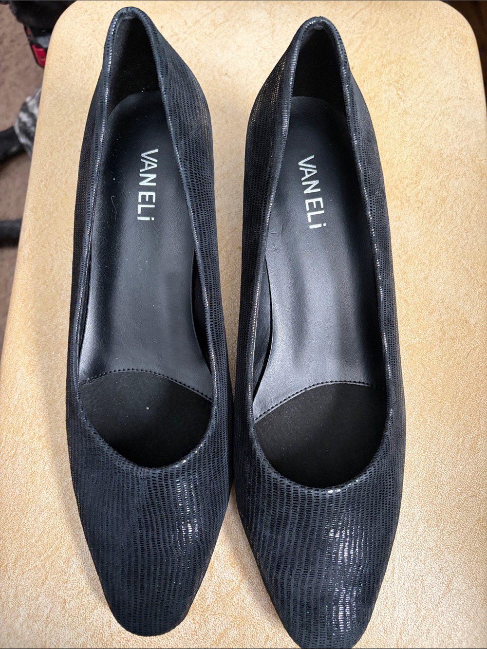 Vaneli Black Textured Pointed-Toe Pumps
